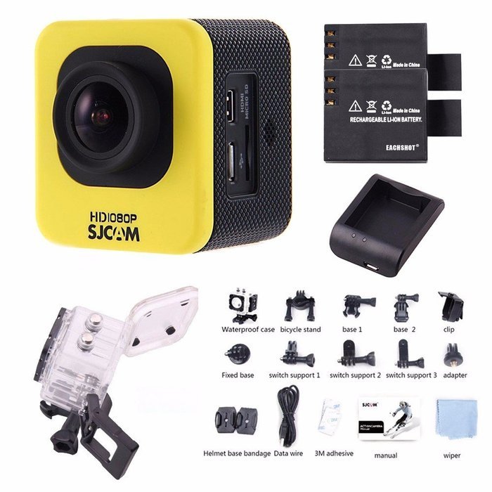 SJCAM M10 Kit + Extra EACHSHOT Battery + Charger, Cube Mini Full HD Action Sport Camera Simple Version Kit (Yellow)