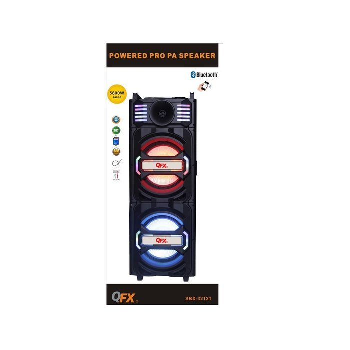 QFX SBX-32121 2x12" Powered Pro PA Speaker w/Bluetooth/USB/SD/AUX-In/FM N3