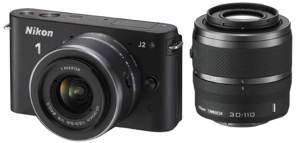 Nikon 1 J2 10.1 MP HD Digital Camera with 10-30mm and 30-110mm VR Lenses (Black)