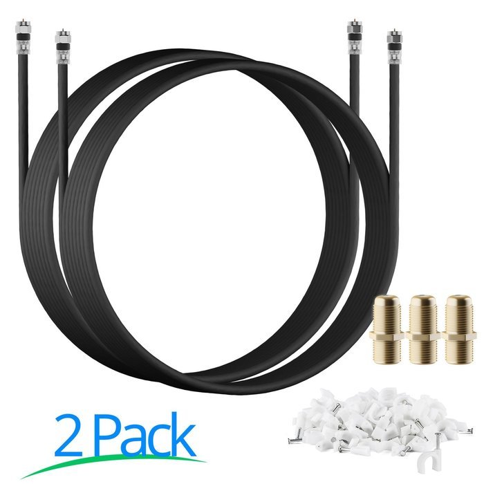 RG-6 | 25 Ft | Black | 2 Pack | UL CL2 Certified Cable Quad Shielded Coaxial Cable For Satellite TV & High Speed... N31