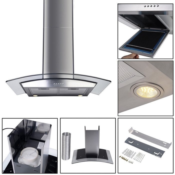Douself 30" Range Hood Kitchen Wall Mount Stainless Steel & Glass N8