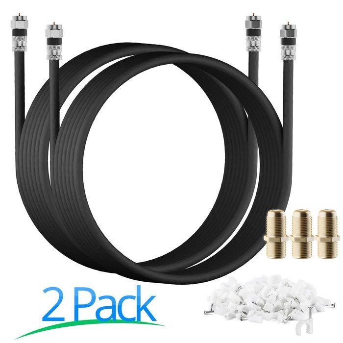 RG-6 | 25 Ft | Black | 2 Pack | UL CL2 Certified Cable Quad Shielded Coaxial Cable For Satellite TV & High Speed... N45