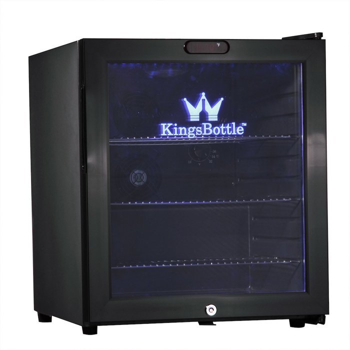 KingsBottle 21 Can Mini Bar Fridge with Glass Door, Black N6