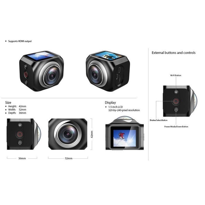 Ausek AT-360H 360 Degree Panorama Action Video Camera 220&deg; Fisheye Wide-angle Lens Full HD 1440P 1080P 30FPS Sports...