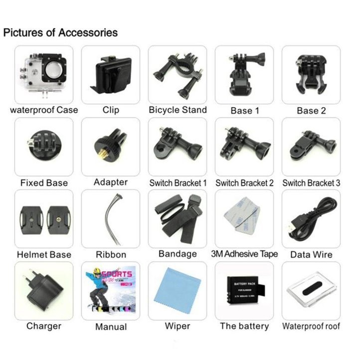Boddenly Pro5000 HD Wifi 2.0LTPS 170&deg; Wide Angle Lens Sports Action Camera Kit (Blue+WiFi)