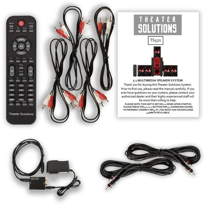 Theater Solutions TS521 Home Theater 5.1 Speaker System with Optical Input and 2 Extension Cables N5