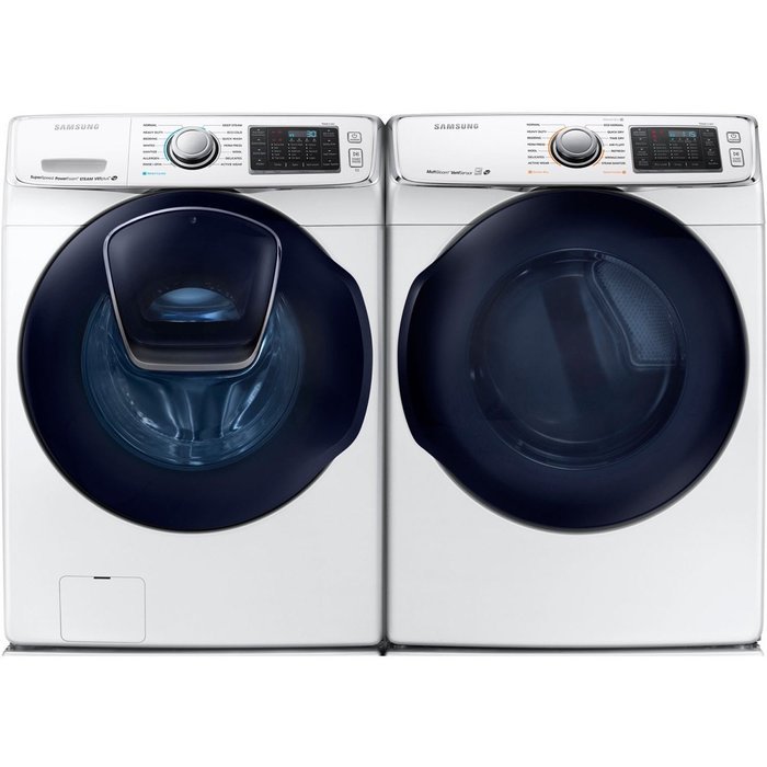 Bundle: White Samsung 5 Cu Ft Front Load Washer with Add Wash and 7.5 Cu Ft ELECTRIC Dryer Laundry Set WF50K7500AW... N2