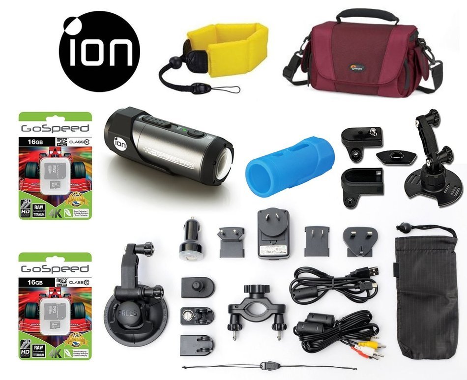 iON Speed Pro 14MP 1080p Full HD Action Camera with Automotive and Bike Mounts (Wi-Fi) Westcoast Surf Bundle w...