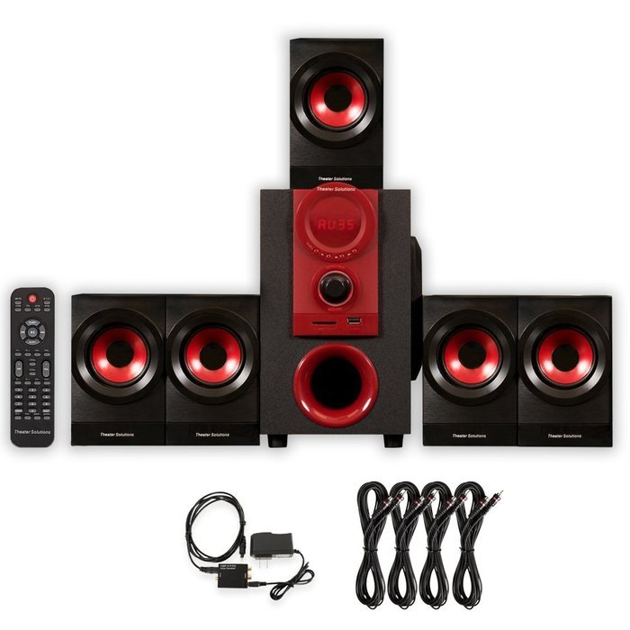Theater Solutions TS521 Home Theater 5.1 Speaker System with Optical Input and 4 Extension Cables