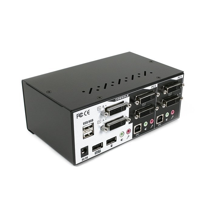 Linkskey 2-Port Dual Monitor DVI/DVI USB KVM + 7.1 Surround/Microphone/USB with Cables (LDV-DM702AUSK) N25