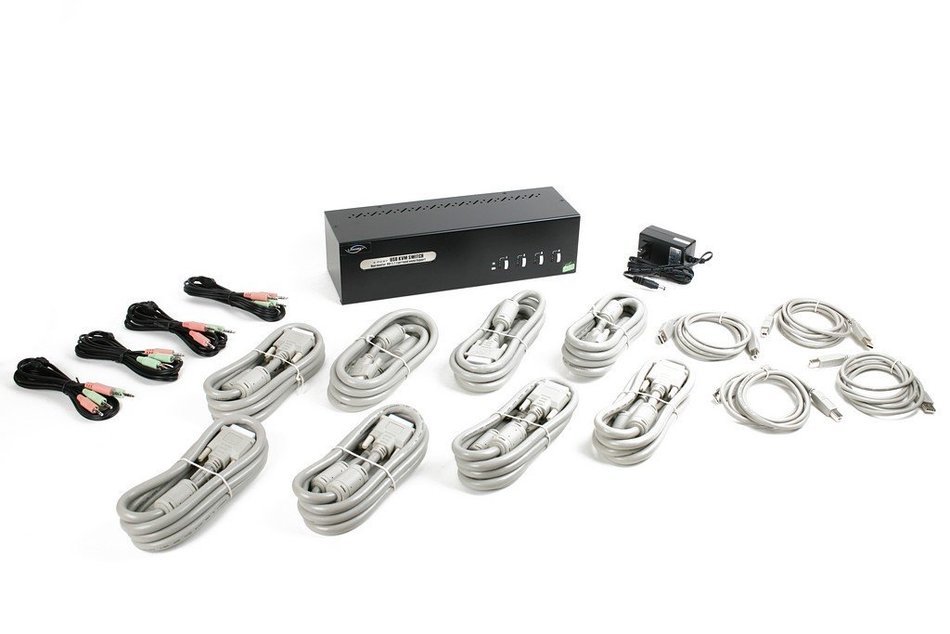 Linkskey 2-Port Dual Monitor DVI/DVI USB KVM + 7.1 Surround/Microphone/USB with Cables (LDV-DM702AUSK) N30