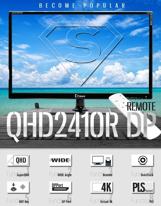 QX View QHD2410R DP REMOTE 24" QHD (2560x1440) Eye Free, Hot Key, LOS, Game Mode, Remote included...