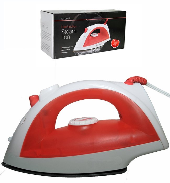 Full Function 1200 Watt Self Cleaning Steam 8 Ft. Cord Iron Red