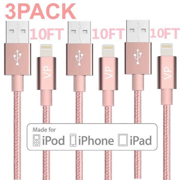 Lightning Cable, VP 2Pack 10 FT iPhone Charger Cord nylon braided for Apple iphone SE, iPhone 7, 6s, 6s+, 6+,... N34