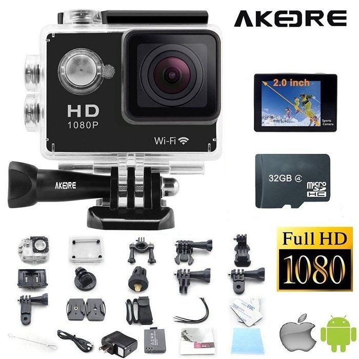 AKEDRE&reg; Sports Action Camera 2.0 " Black Mini Full HD 1080p 12mp Wifi 140&deg; Wide Angle Waterproof Shockproof Helmet...