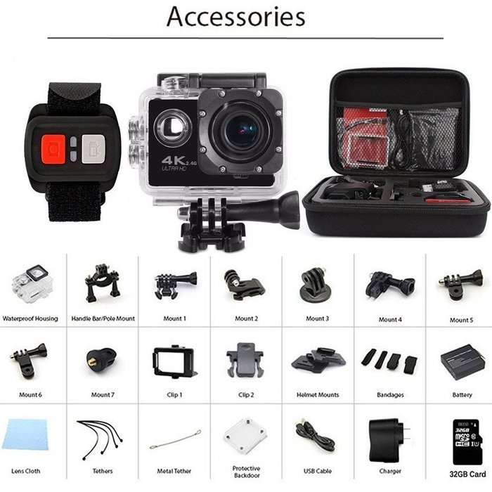 AKEDRE&reg; Sports Action Camera 2.0 " Black Mini Full HD 1080p 12mp Wifi 140&deg; Wide Angle Waterproof Shockproof Helmet... N4