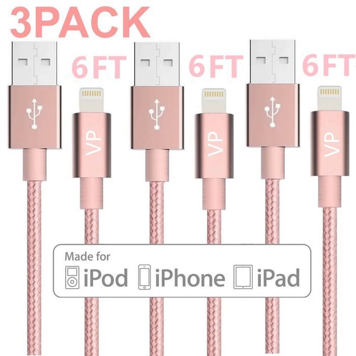 Lightning Cable, VP 2Pack 10 FT iPhone Charger Cord nylon braided for Apple iphone SE, iPhone 7, 6s, 6s+, 6+,... N37