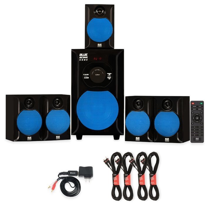 Blue Octave B51 Home Theater 5.1 Powered FM Speaker System USB Bluetooth and 4 Extension Cables