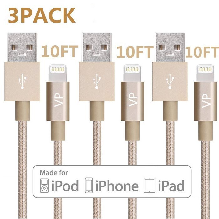Lightning Cable, VP 2Pack 10 FT iPhone Charger Cord nylon braided for Apple iphone SE, iPhone 7, 6s, 6s+, 6+,... N41