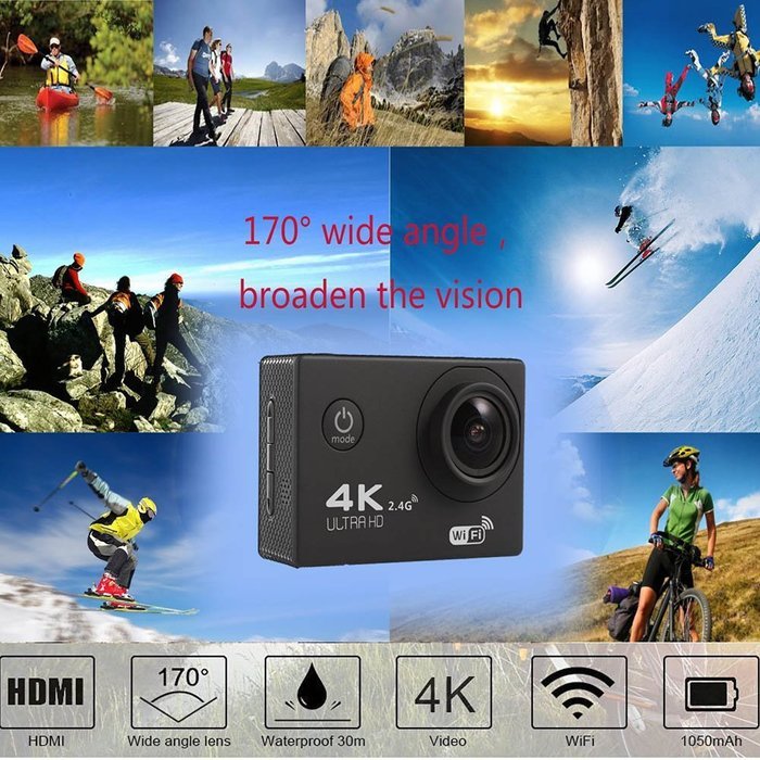AKEDRE&reg; Sports Action Camera 2.0 " Black Mini Full HD 1080p 12mp Wifi 140&deg; Wide Angle Waterproof Shockproof Helmet... N5