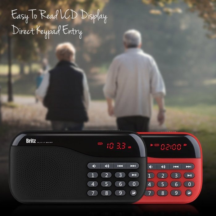 Britz BA-PR1 Sound Walk MP3 FM Radio For Your Parents or Language Sturdy, Outdoor Activity in Black N3