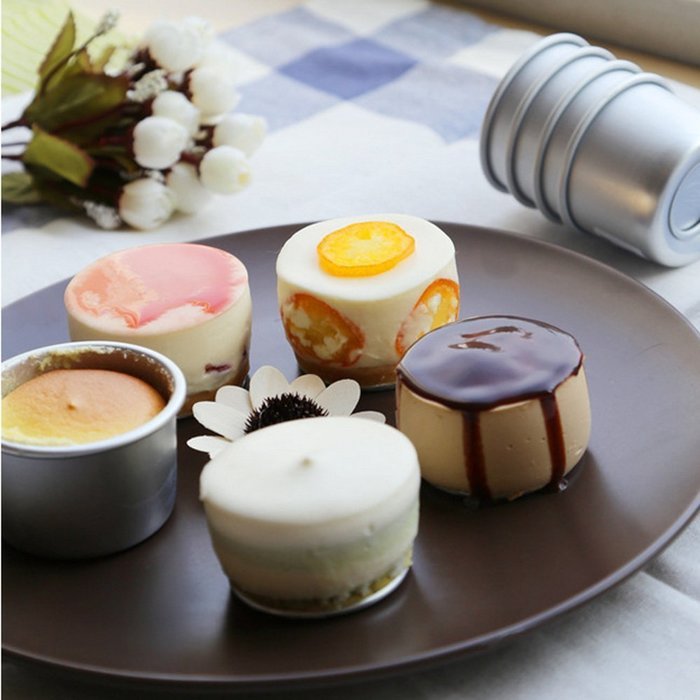 Jcrystal 5Pcs/Pack 2" Aluminum Alloy Cake Mold Removable Bottom Pudding Mold DIY Baking Kitchen Tools N5