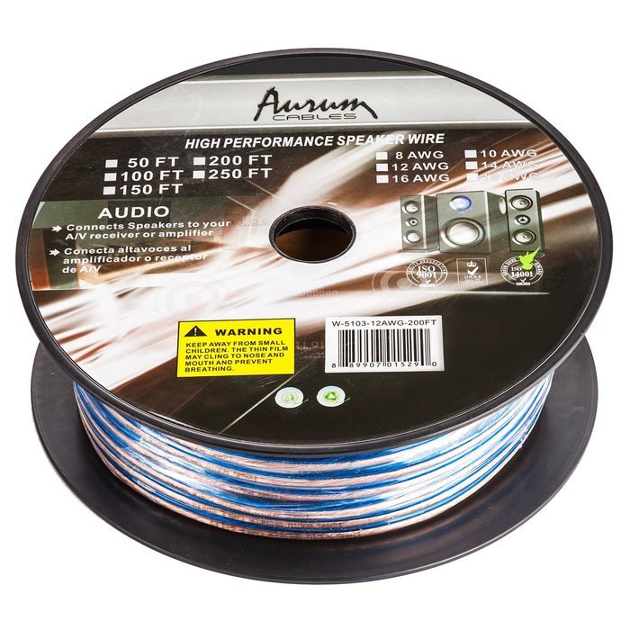 Aurum Cables 12 Gauge Dual Color Transparent PVC Speaker Zip Wire l Green and Regular Transparent I w/ ft markings... N9