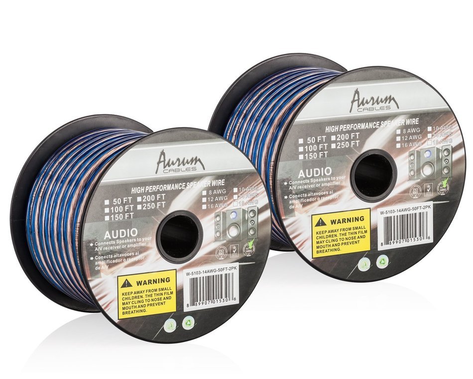Aurum Cables 12 Gauge Dual Color Transparent PVC Speaker Zip Wire l Green and Regular Transparent I w/ ft markings... N10