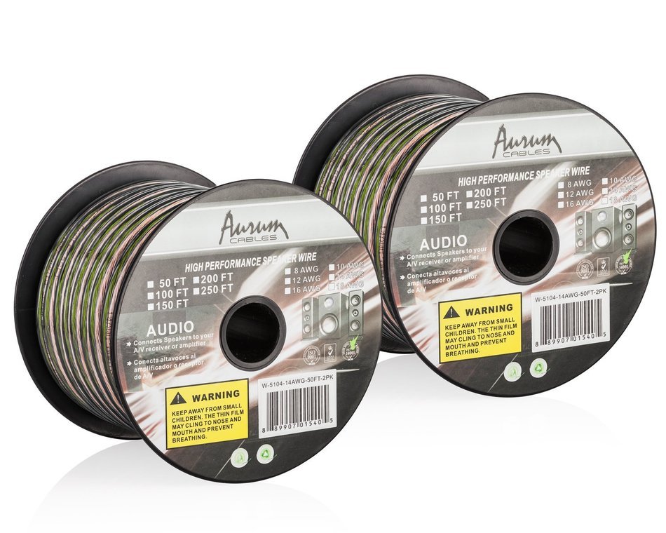 Aurum Cables 12 Gauge Dual Color Transparent PVC Speaker Zip Wire l Green and Regular Transparent I w/ ft markings... N11