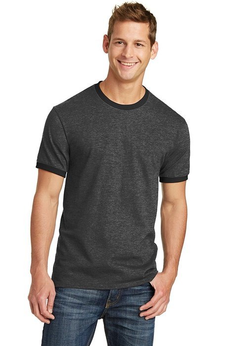 Port & Company PC54R 100% Cotton Ringer Tee - Dark Heather Grey/Jet Black - M