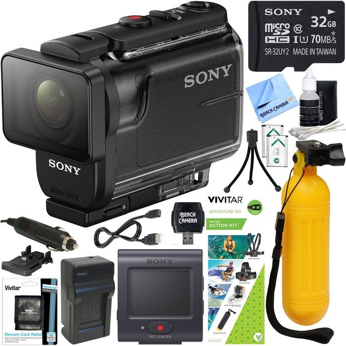 Sony HDRAS50R/B Full HD Action Camera + Live View Remote & Water Action Kit Bundle