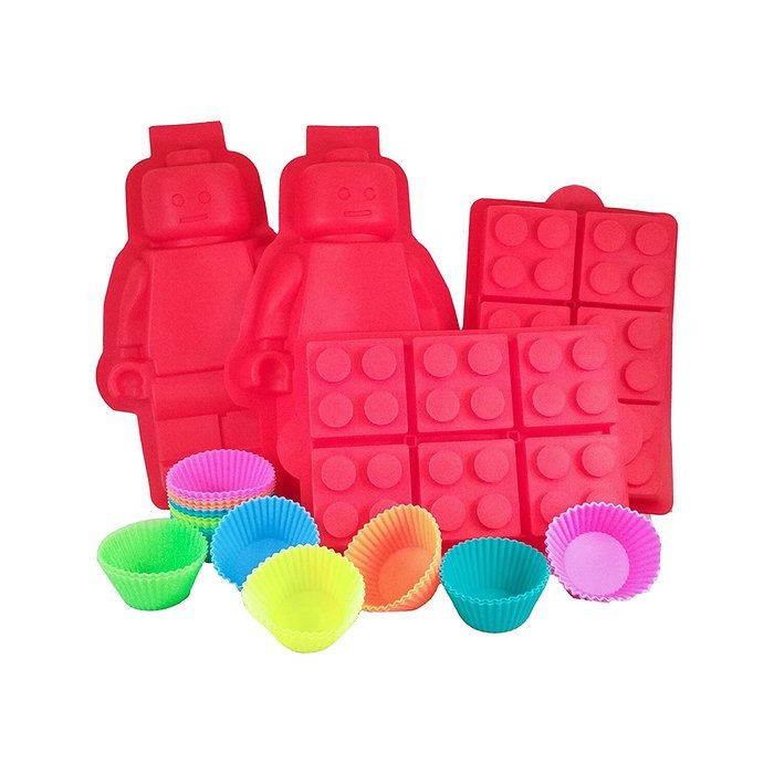 Large Silicone Minifigure + Brick Ice Cube Tray, Jello, Gummy Candy & Cupcake Baking Mold for Lego Lovers - 28...