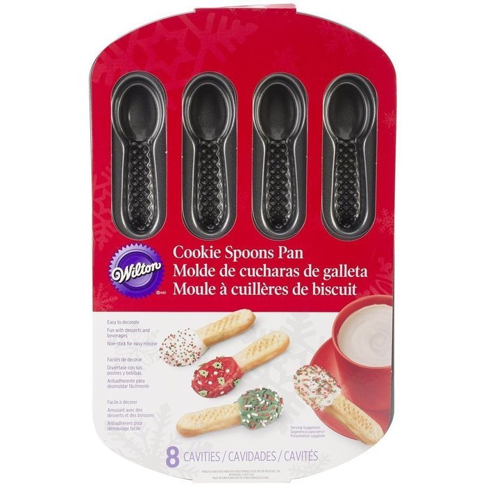 Wilton 8-Cavity Cookie Pan Spoons dipping coffee cup