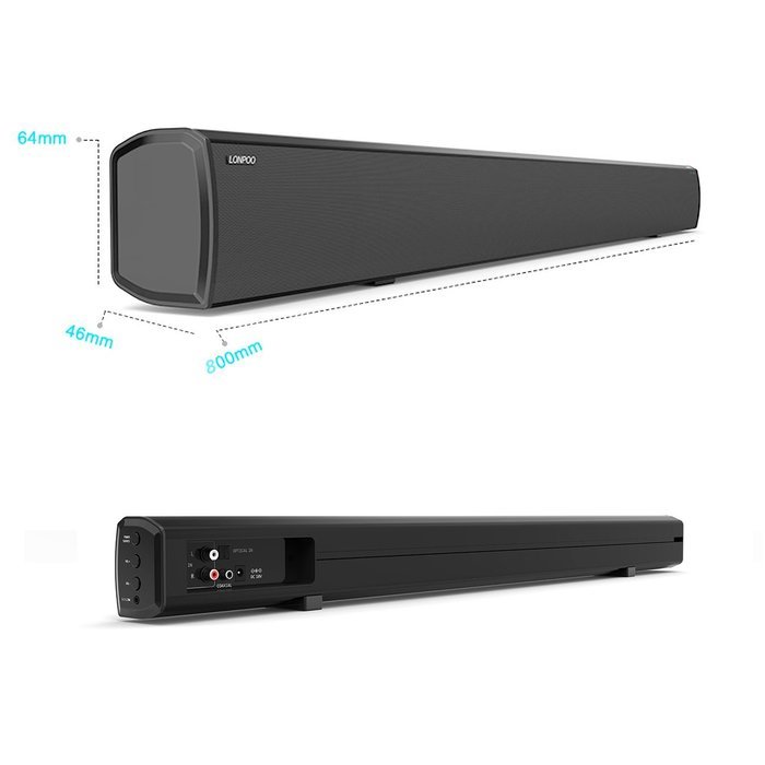 (Upgarde Version) LONPOO 609B 80cm Slim TV Soundbar Bluetooth Subwoofer 20W*2 Super BASS with Remote Control (... N3