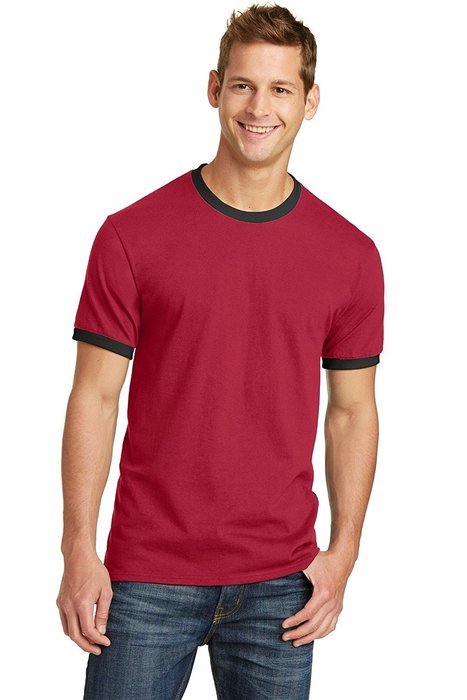 Port & Company PC54R 100% Cotton Ringer Tee - Dark Heather Grey/Jet Black - M N4