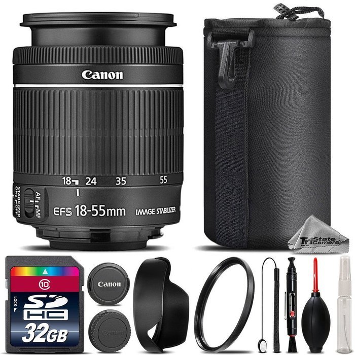 Canon 18-55mm IS STM Lens + 32GB Class 10 High Speed Memory Card + 58mm UV Filter + Lens Cap Holder + Cleaning... N6
