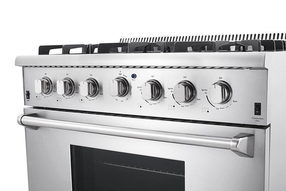 Thor Kitchen 36" Freestanding Professional Style Gas Range with 5.2 Cu. Ft. Oven, 6 Burners, Convection Fan, Cast... N2