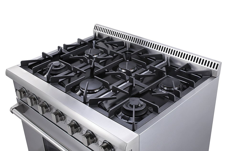 Thor Kitchen 36" Freestanding Professional Style Gas Range with 5.2 Cu. Ft. Oven, 6 Burners, Convection Fan, Cast... N3