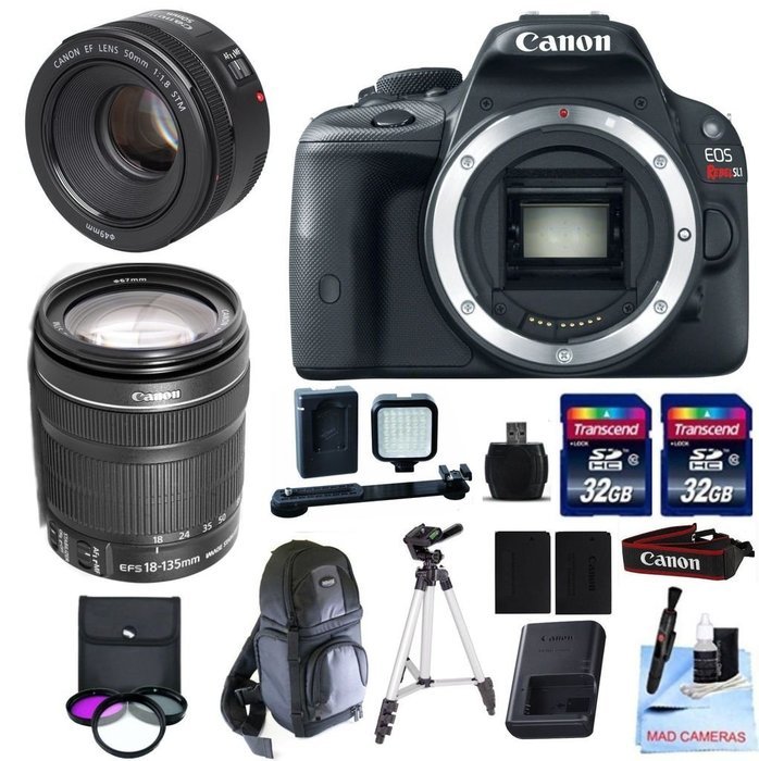 Canon EOS REBEL SL1 + Canon 18-135mm f/3.5-5.6 STM Standard Zoom Lens + 50mm F/1.8 STM + 2 32GB Transcend SD Memory...