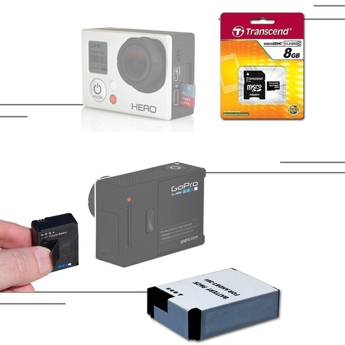 Xtech&reg; Essential 15 piece Accessory Kit for GoPro HERO4 Hero 4 Digital Camera Includes an 8GB High Speed Memory... N2