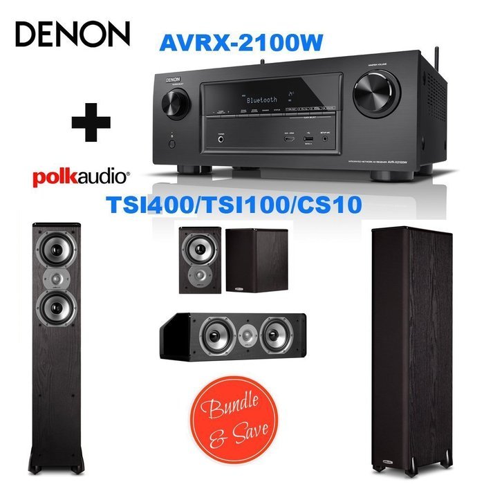 Denon AVR-X2100W 7.2 Channel Full 4K Ultra HD A/V Receiver with Bluetooth and Wi-Fi + 2 Polk Audio TSi400 Speaker... N2