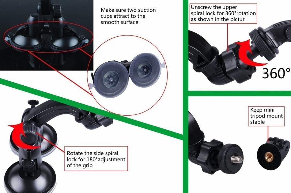 Smatree Double Suction Cup Mount with Greater Suction Power for GoPro Hero 5/4/3+/3/2/1/Session / for Compact... N4