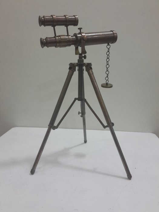 Vintage Solid Brass Nautical Tripod Port Marine Navy Double Barrel Telescope N3