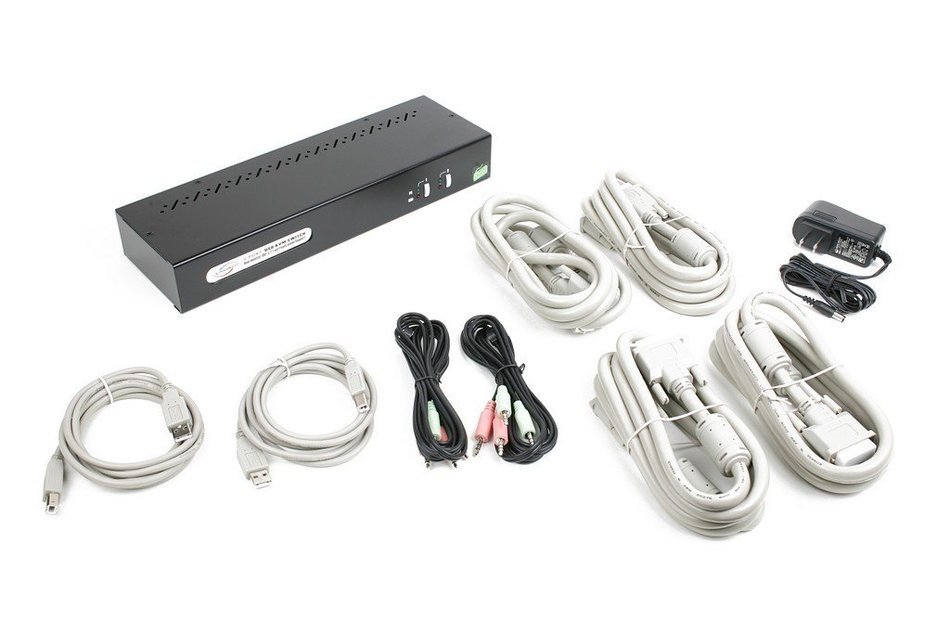 Linkskey 2-Port Dual Monitor DVI/DVI USB KVM + 7.1 Surround/Microphone/USB with Cables (LDV-DM702AUSK) N44