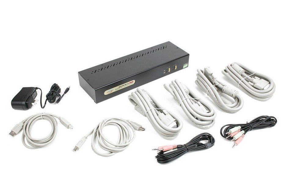 Linkskey 2-Port Dual Monitor DVI/DVI USB KVM + 7.1 Surround/Microphone/USB with Cables (LDV-DM702AUSK) N45
