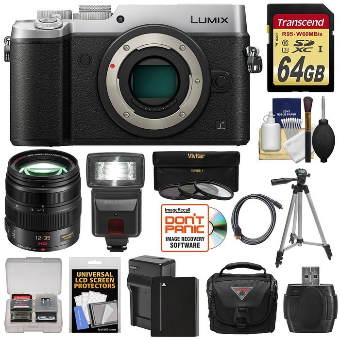 Panasonic Lumix DMC-GX8 4K Wi-Fi Digital Camera Body (Silver) with 12-35mm f/2.8 OIS Lens + 64GB Card + Battery... N7