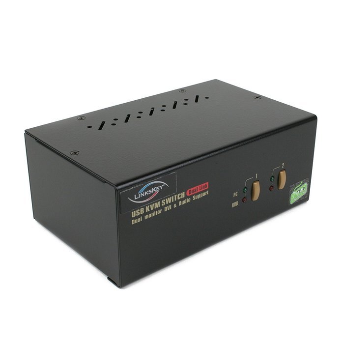 Linkskey 2-Port Dual Monitor DVI/DVI USB KVM + 7.1 Surround/Microphone/USB with Cables (LDV-DM702AUSK) N47