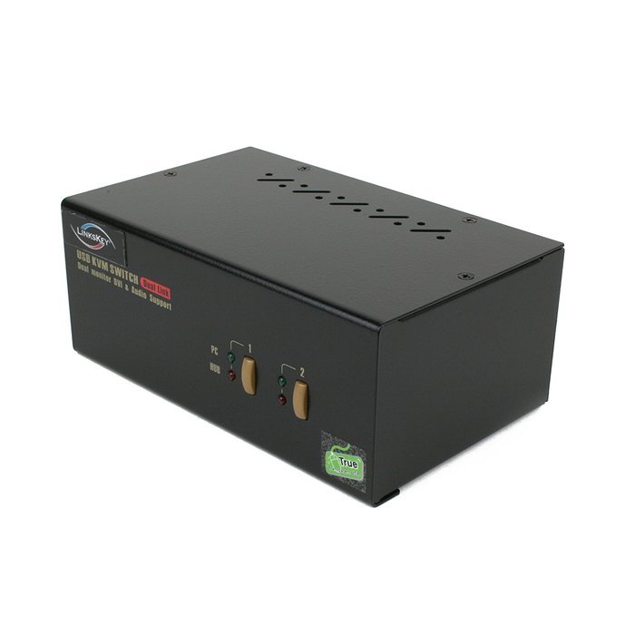 Linkskey 2-Port Dual Monitor DVI/DVI USB KVM + 7.1 Surround/Microphone/USB with Cables (LDV-DM702AUSK) N48
