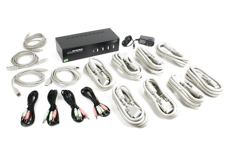 Linkskey 2-Port Dual Monitor DVI/DVI USB KVM + 7.1 Surround/Microphone/USB with Cables (LDV-DM702AUSK) N49