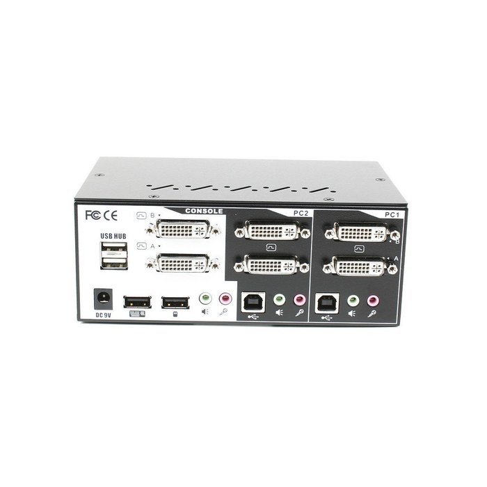 Linkskey 2-Port Dual Monitor DVI/DVI USB KVM + 7.1 Surround/Microphone/USB with Cables (LDV-DM702AUSK) N50